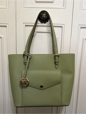 Michael Kors Sage Green Saffiano Leather Tote with MK Charm